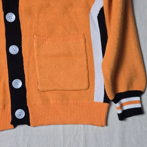 Steady Hands Ladies' Cardigan Small Orange Black Striped Collar Button-Up Rare - Picture 9 of 16